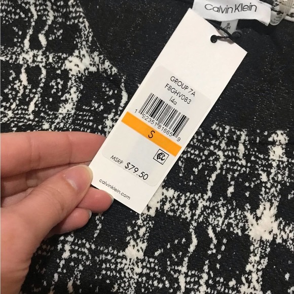 Calvin Klein NWT Black White Plaid Blouse Top Fluted Bell Sleeves Size Small - Picture 3 of 5